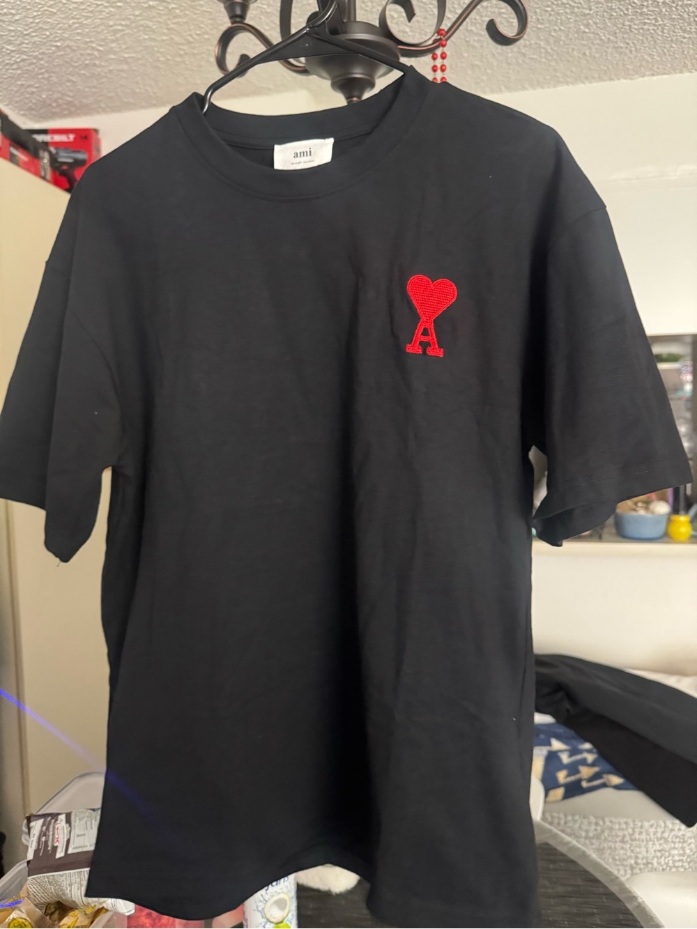 Ami Kids Black Tee with Red Heart 'A' Logo
